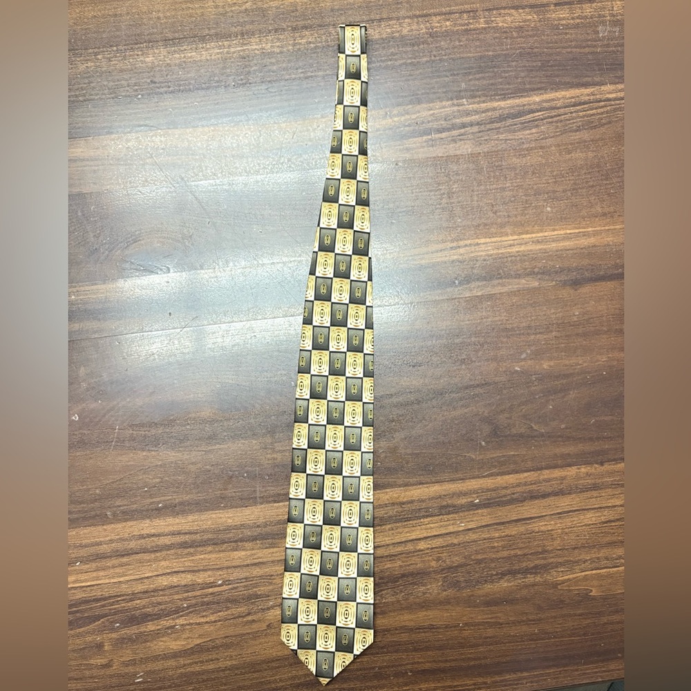 Sophisticated Gold and Black Checkered Men's Tie